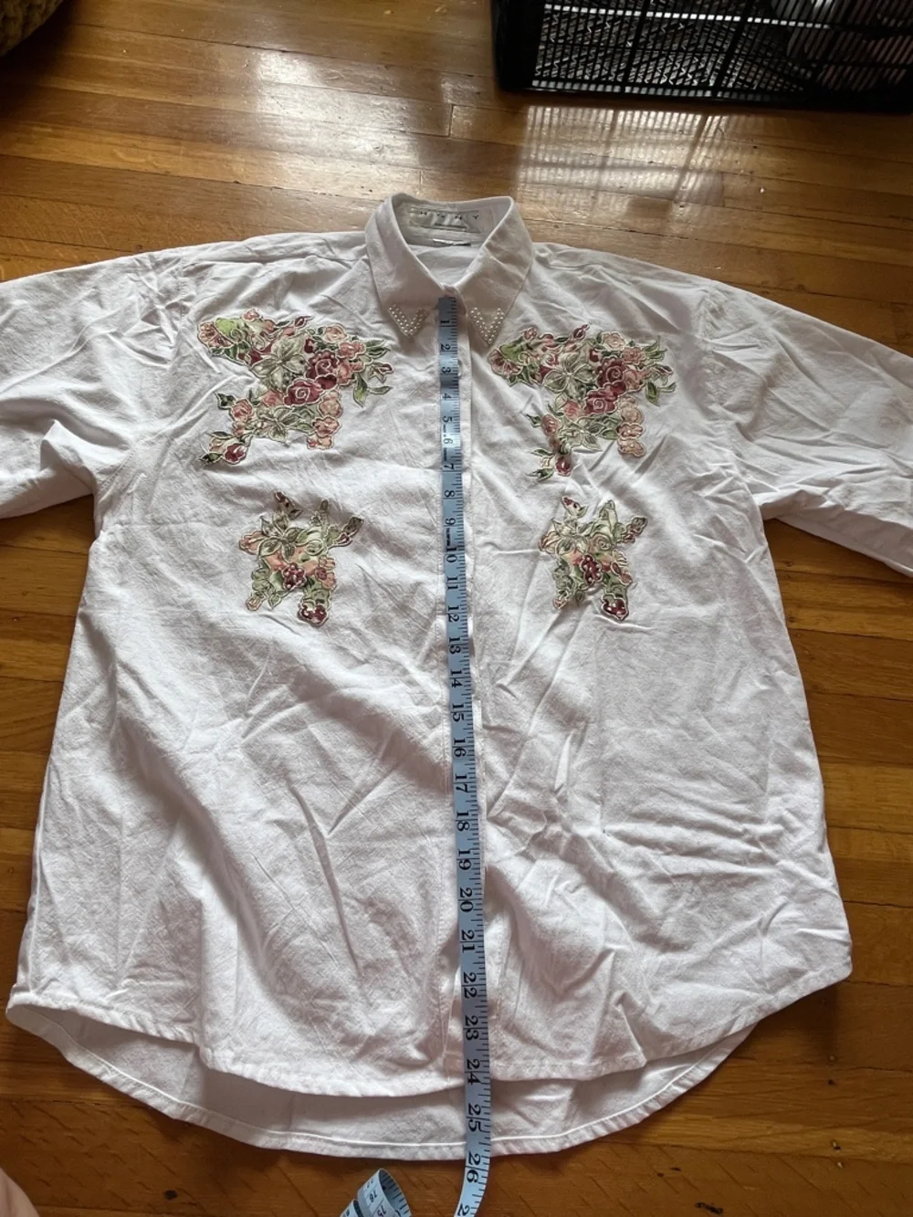 Vintage costal cowgirl button down shirt blouse pearls floral embellished beaded